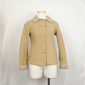 Vintage Y2K Old Navy Jacket Tan Fleece Faux Ranch Chore Misses Size XS